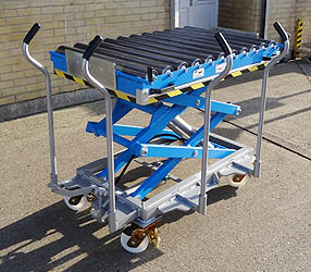 mobile scissor table with roller top